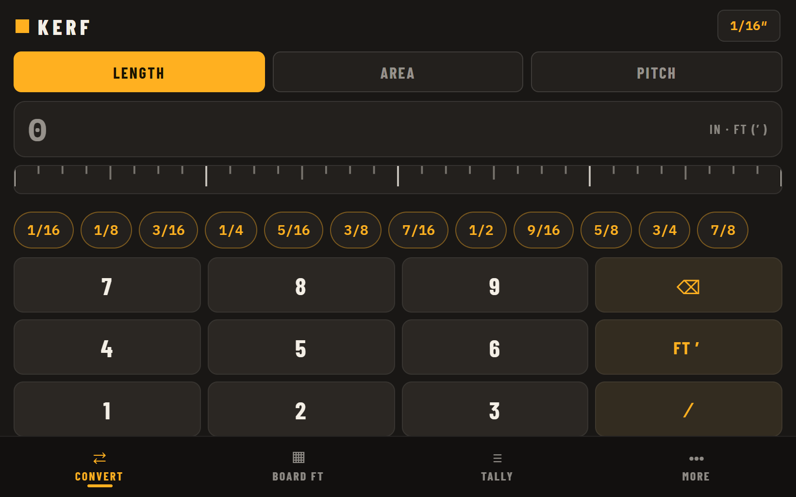 Kerf fraction converter app